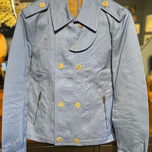 Men's Blue Double-Breasted Rain Coat Style Jacket